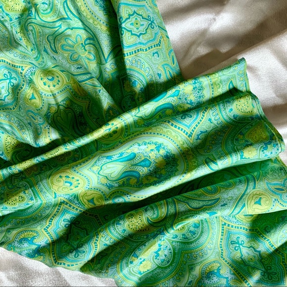 VTG Y2K Green Paisley Print Silk Midi Slip Skirt - Picture 7 of 8